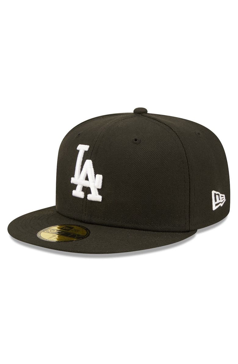 New Era Men's New Era Black Los Angeles Dodgers Team Logo 59FIFTY Fitted Hat, Main, color,