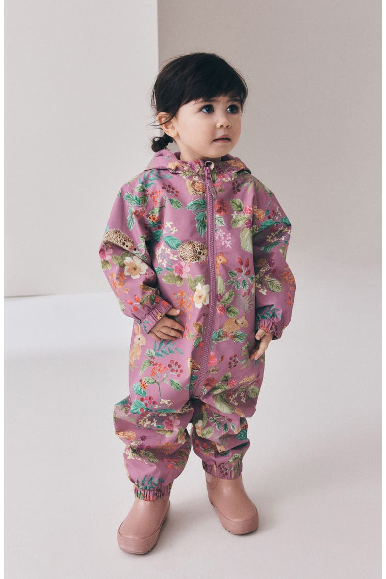 Kids' Floral Waterproof Hooded Romper, Alternate, color, PURPLE