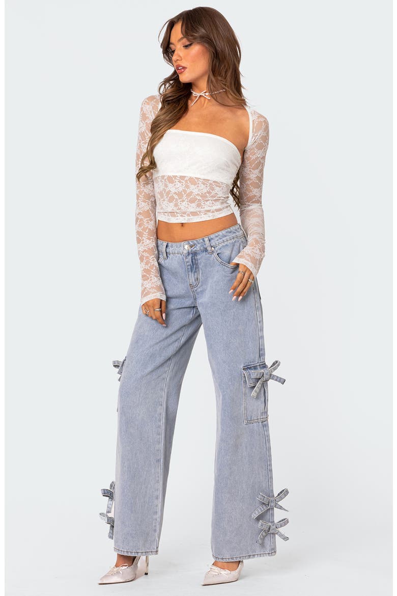 Addison Sheer Long Sleeve Lace Top, Alternate, color, WHITE