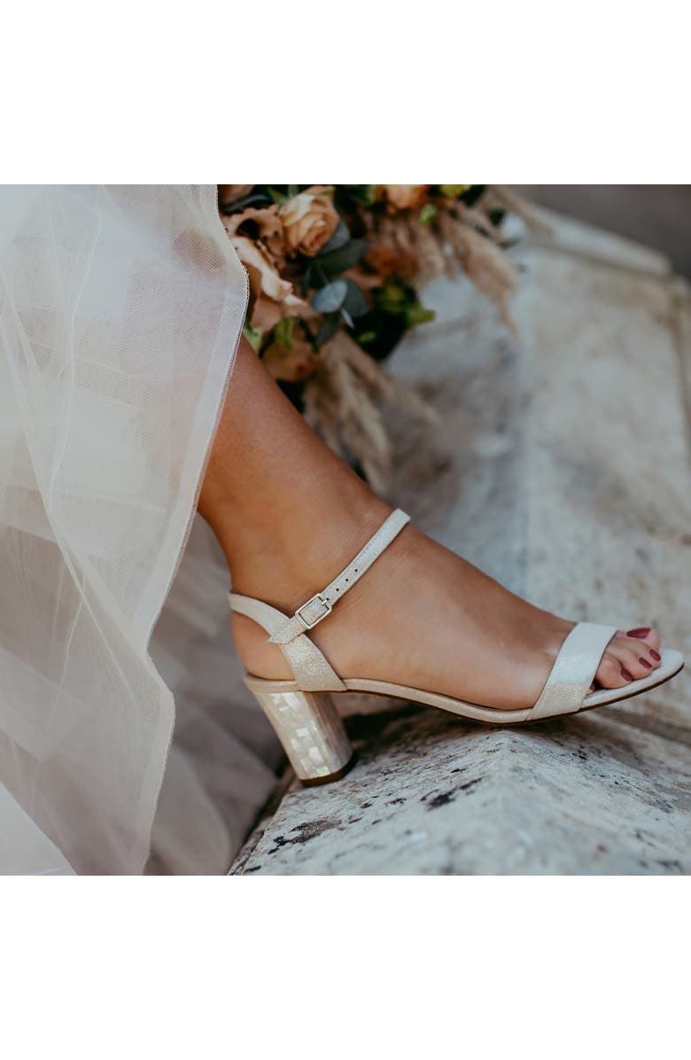 Freya Rose Martina Midi Champagne Ankle Strap Pearl Heel Sandal, Alternate, color, Champagne