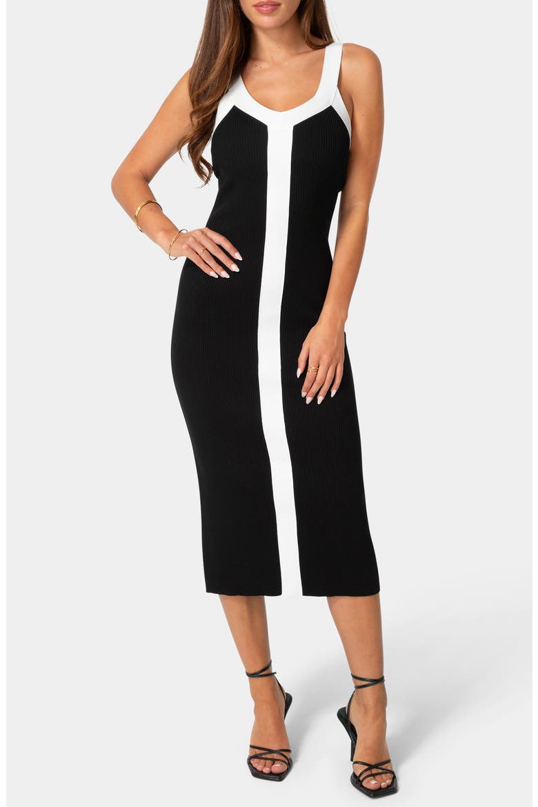 Colorblocked Ribbed Sweater Dress, Main, color, BLACK/ WHITE