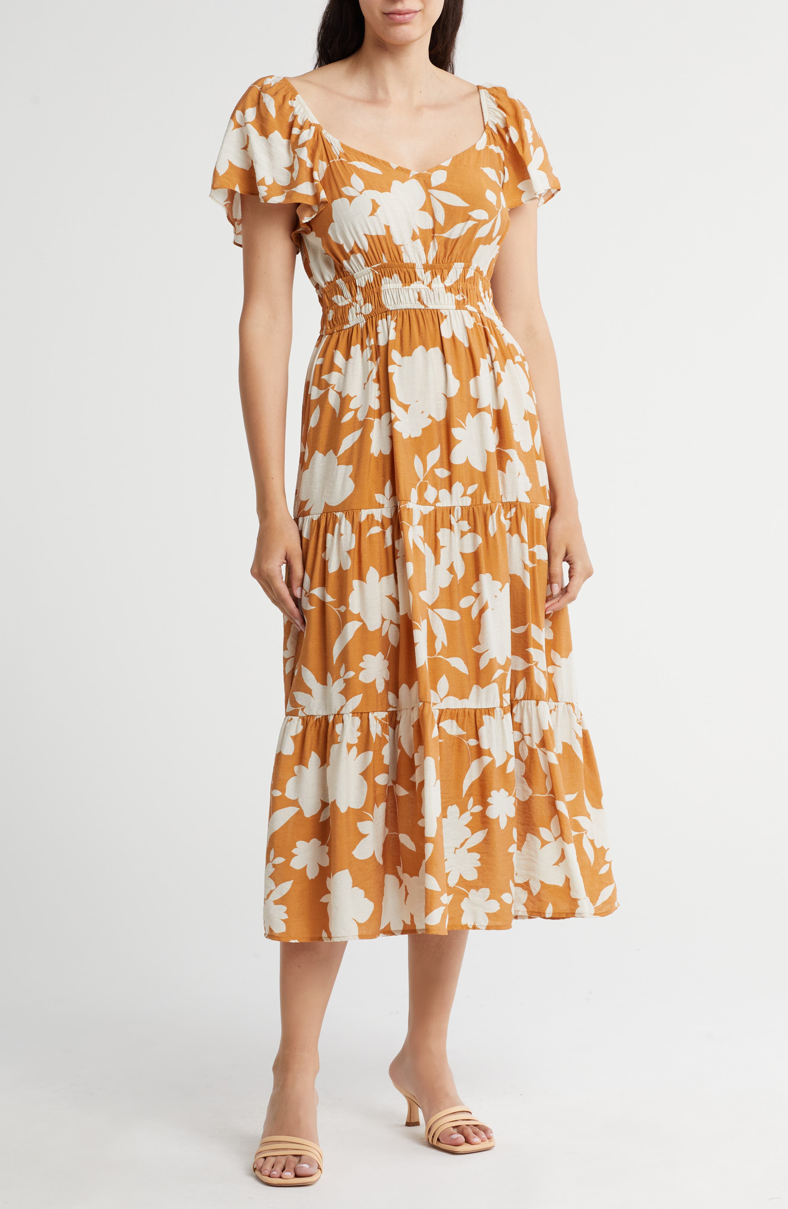 Blu Pepper Floral Tiered Midi Dress
