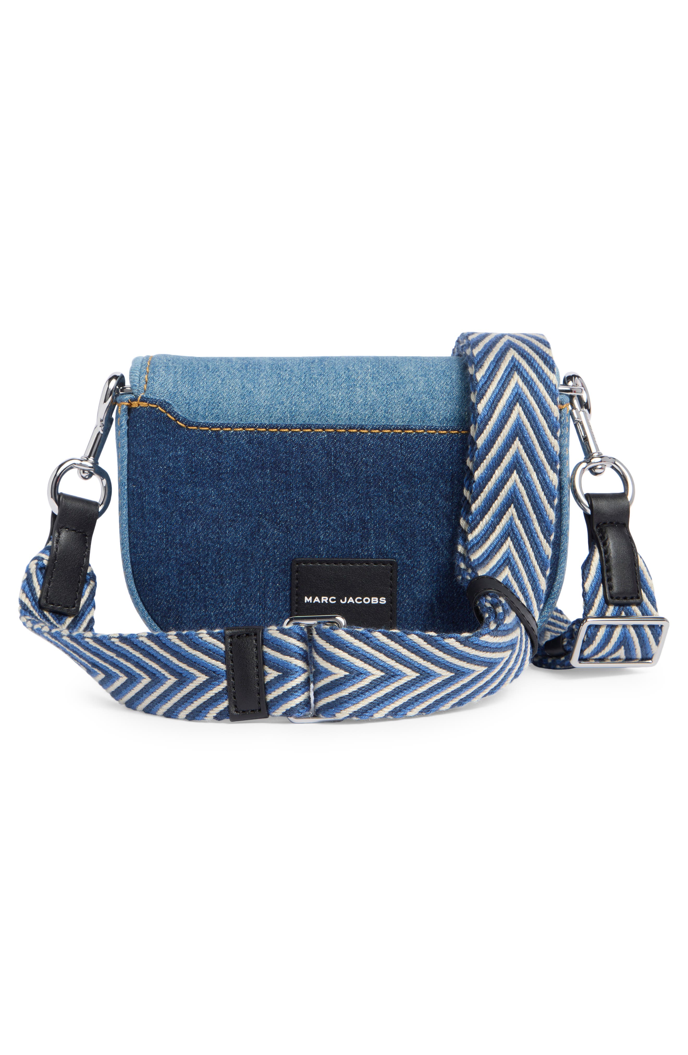 Marc Jacobs Small Colorblock Denim Signet Turnlock Saddle Bag, Alternate, color, Denim