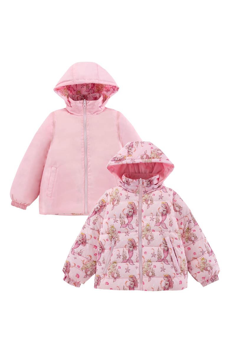 CALONIE Kids' Tanner Reversible Convertible Hooded Down Puffer Jacket, Alternate, color, Pink