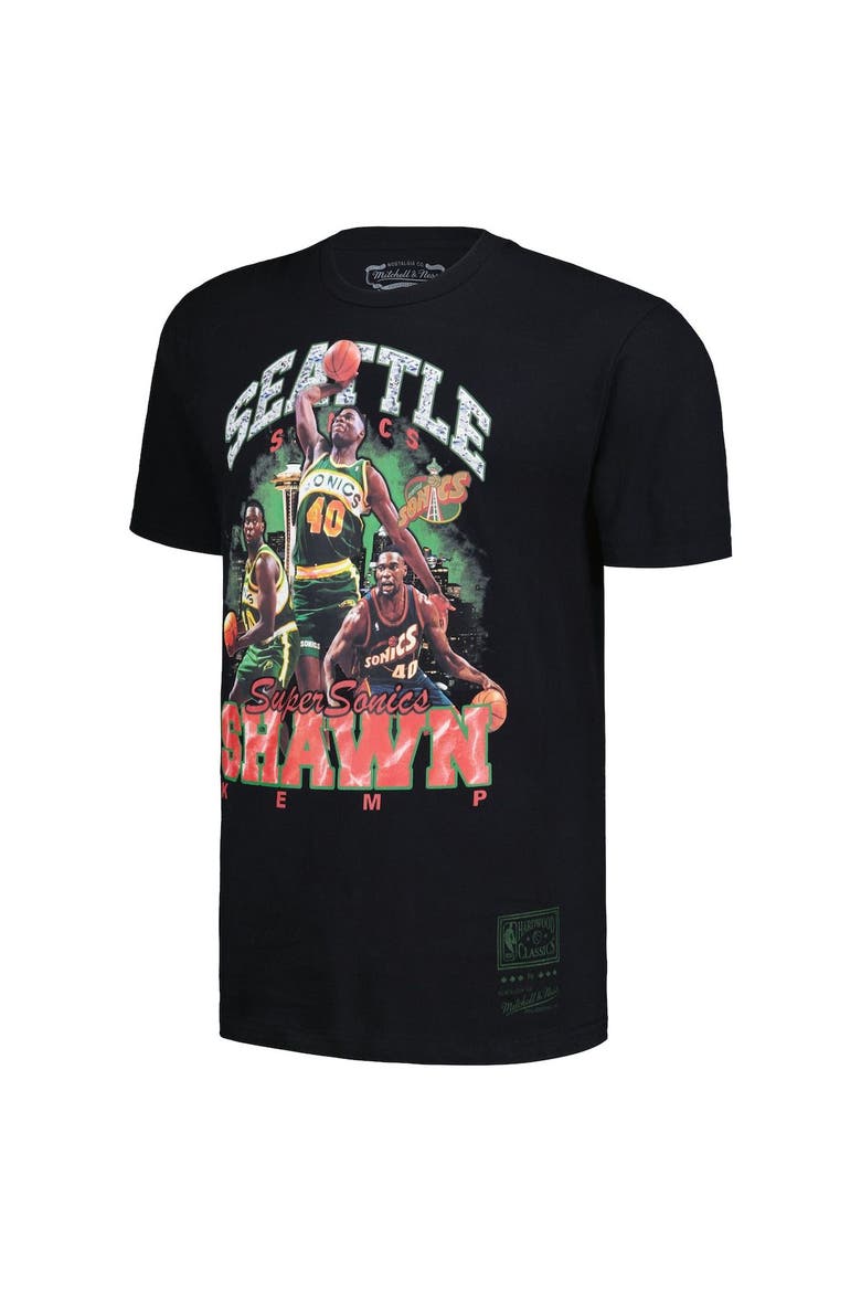 Men's Mitchell & Ness Shawn Kemp Black Seattle SuperSonics Hardwood Classics Bling Concert Player T-Shirt, Alternate, color, Black