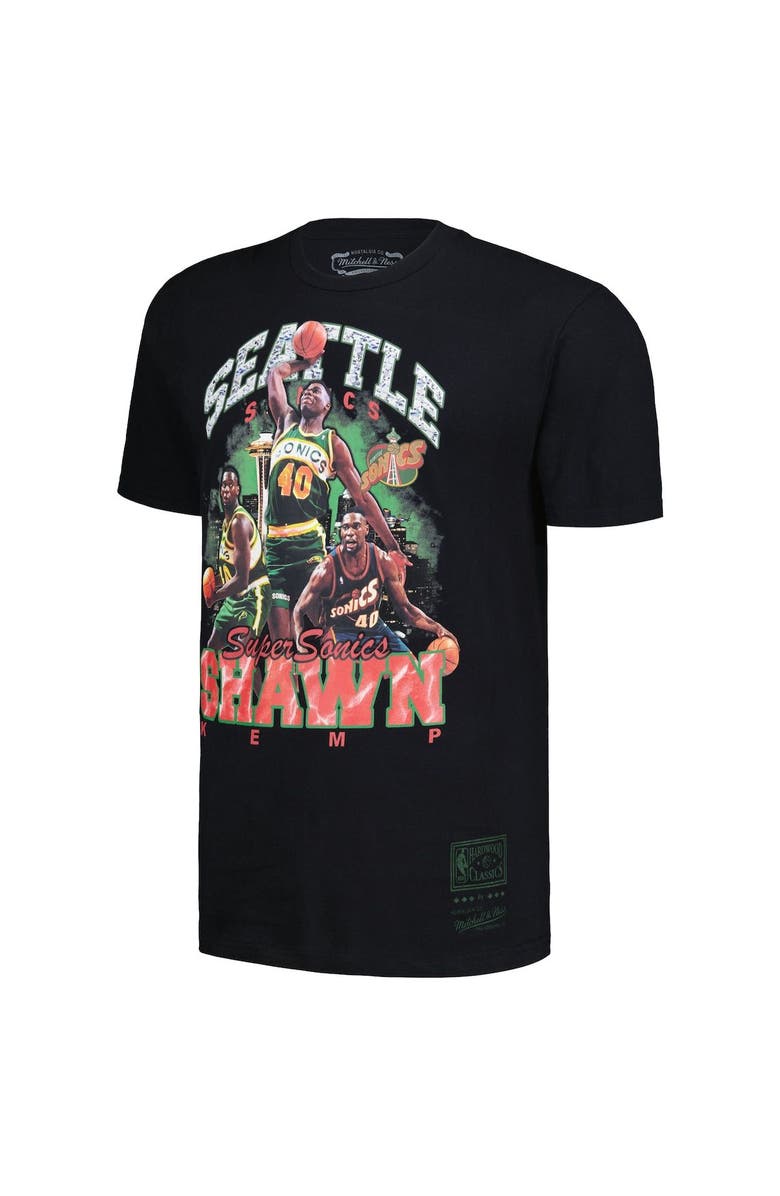 Mitchell & Ness Men's Mitchell & Ness Shawn Kemp Black Seattle SuperSonics Hardwood Classics Bling Concert Player T-Shirt, Alternate, color, Black