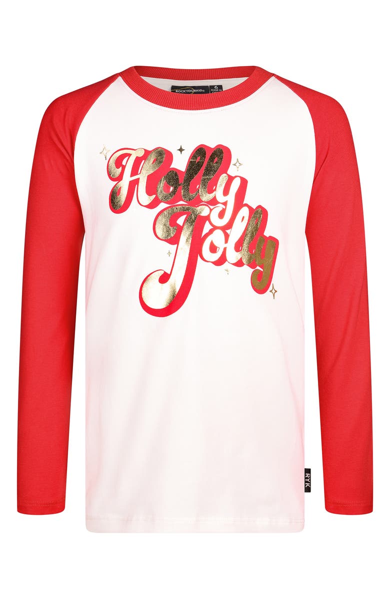 Rock Your Kid Kids' Colorblock Metallic Long Sleeve Cotton Graphic T-Shirt, Main, color, Snow Cone