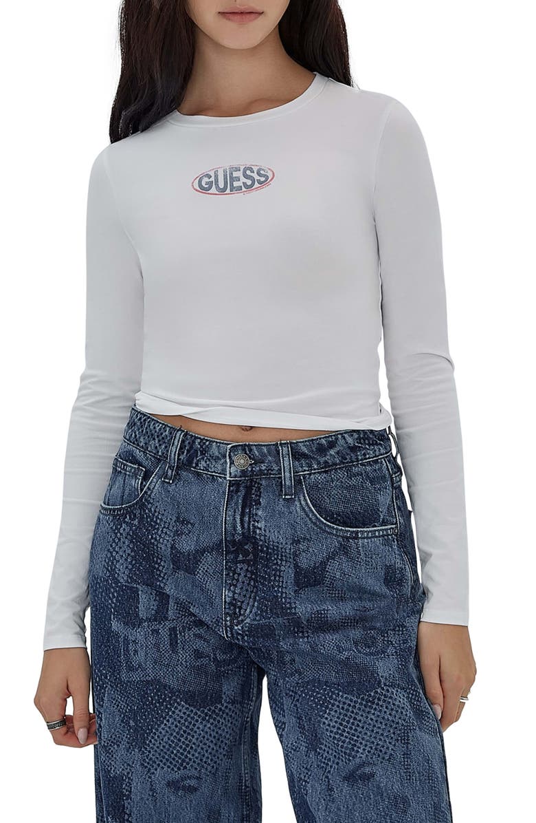GUESS ORIGINALS Go Logo Long Sleeve Cotton Graphic T-Shirt, Main, color, White