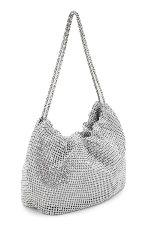 Mango Crystal Mesh Shoulder Bag In Silver