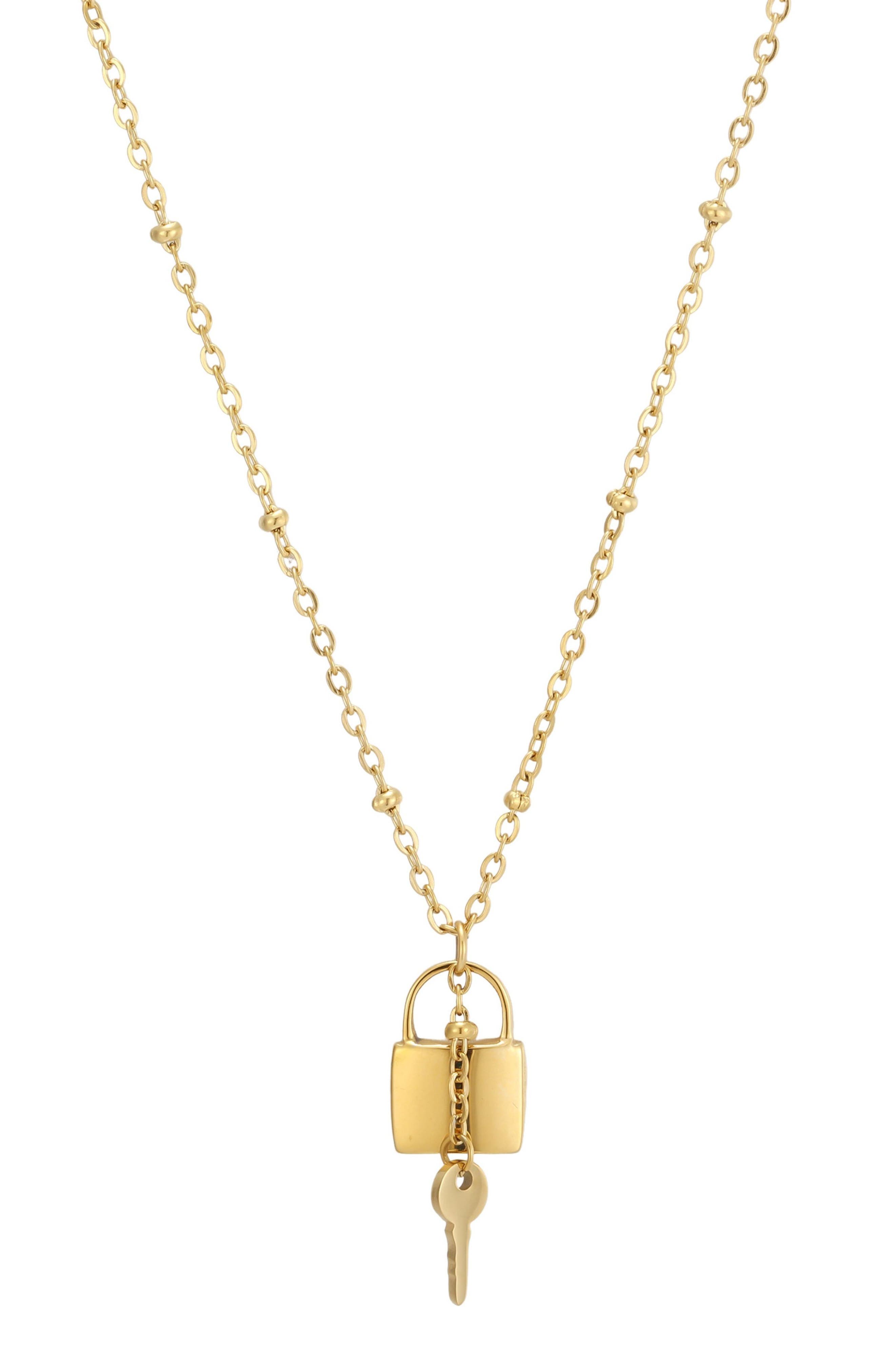 18k Gold Plated Lock & Key Pendant Necklace