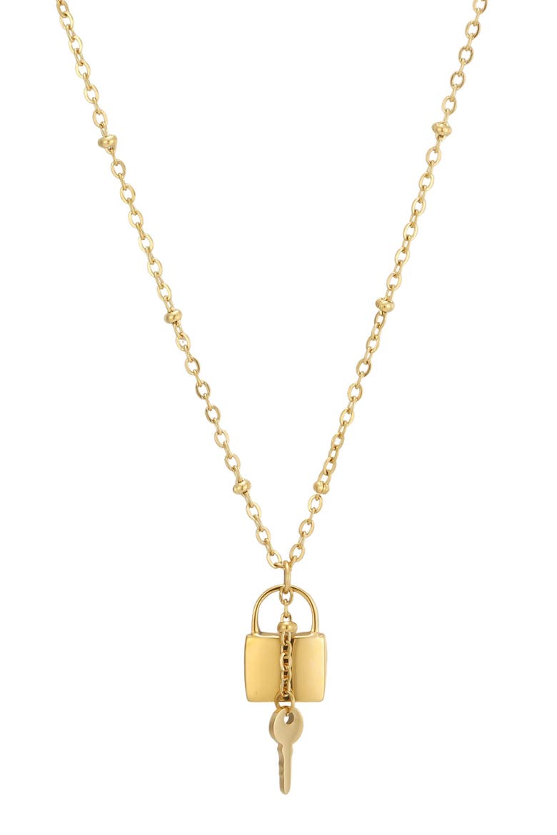 18k Gold Plated Lock & Key Pendant Necklace, Main, color, GOLD