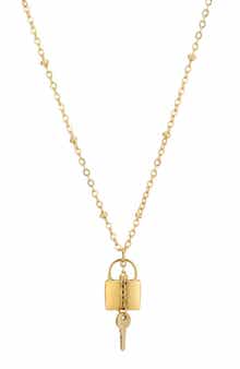 18k Gold Plated Lock & Key Pendant Necklace