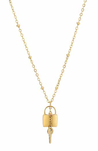 18k Gold Plated Lock & Key Pendant Necklace