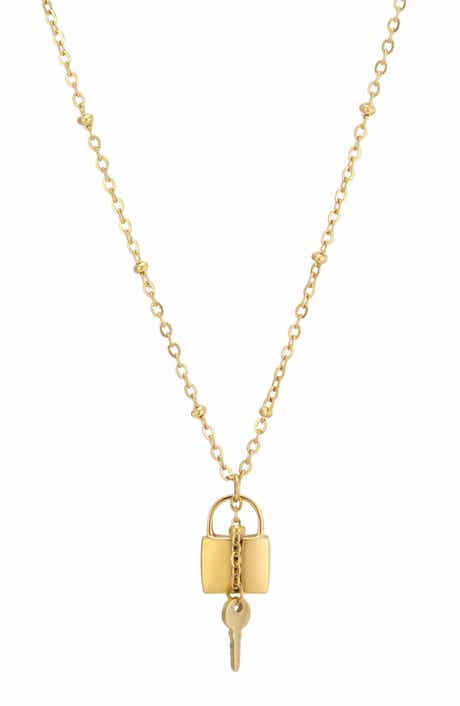 18k Gold Plated Lock & Key Pendant Necklace