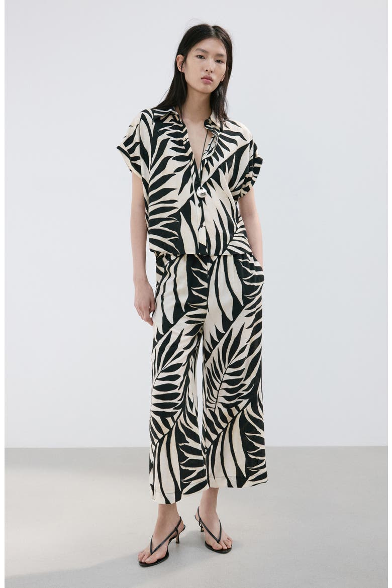 Print Button-Up Roll Cuff Shirt, Alternate, color, ECRU