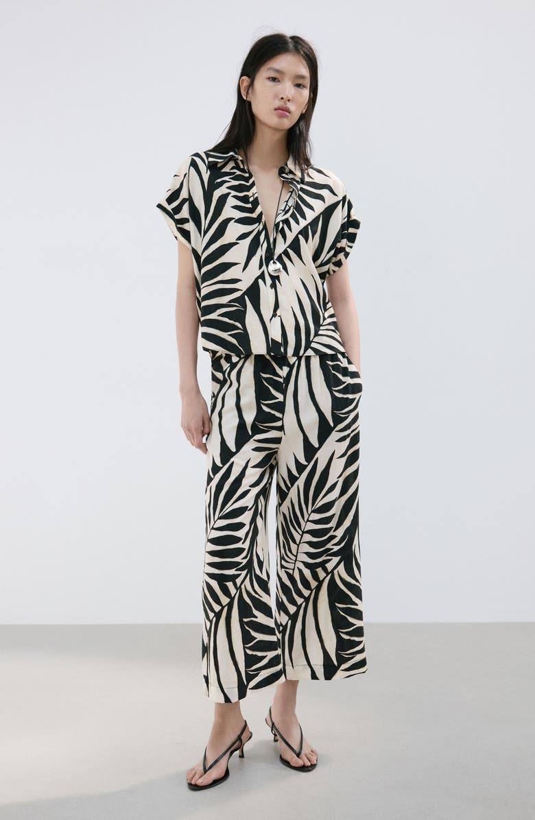 MANGO Print Button-Up Roll Cuff Shirt, Alternate, color, Ecru