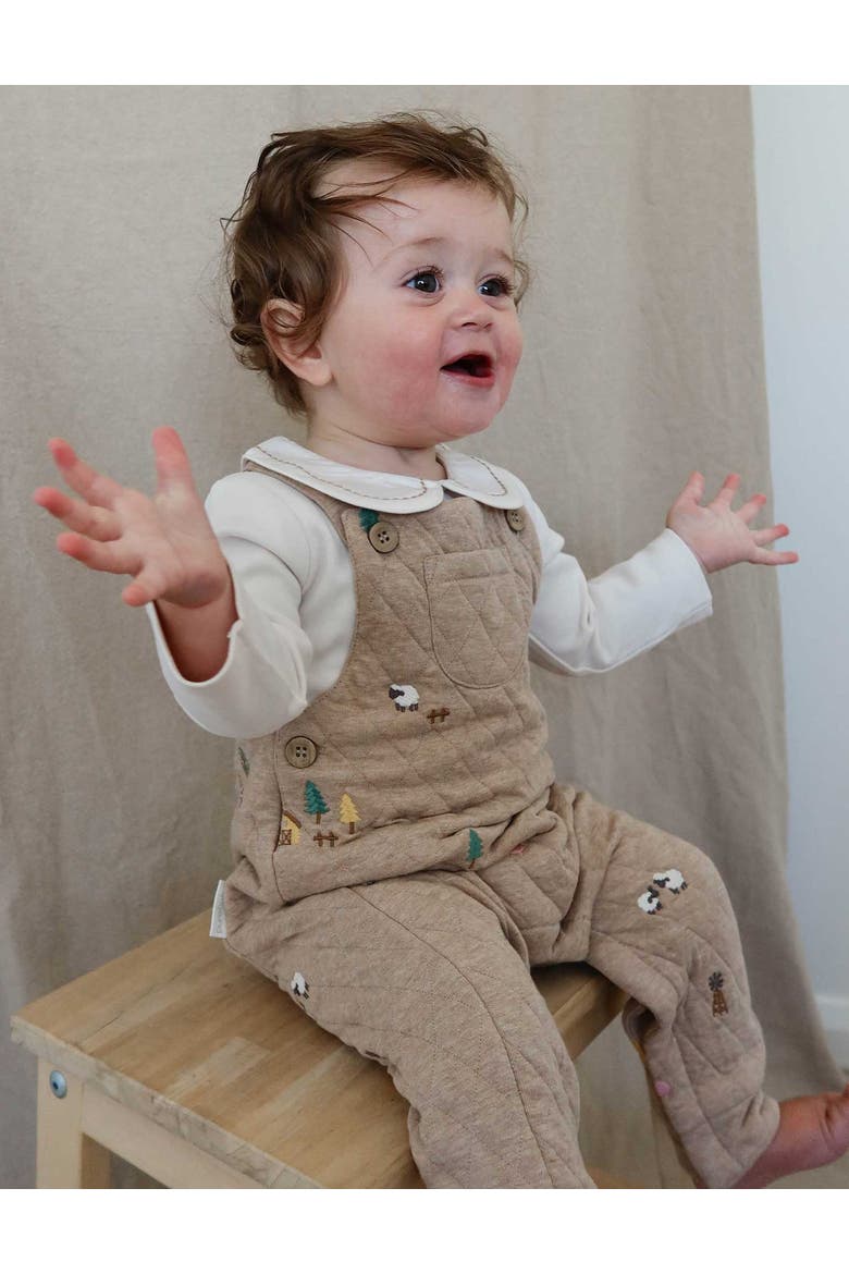Quilted Overall and Bodysuit Set, Alternate, color, Farm Friends Broderie
