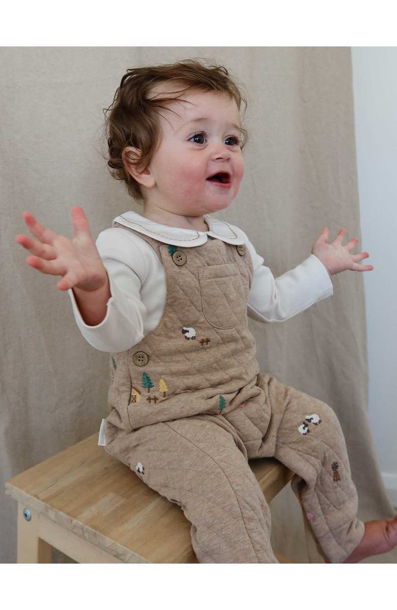 Purebaby Quilted Overall and Bodysuit Set, Alternate, color, Farm Friends Broderie