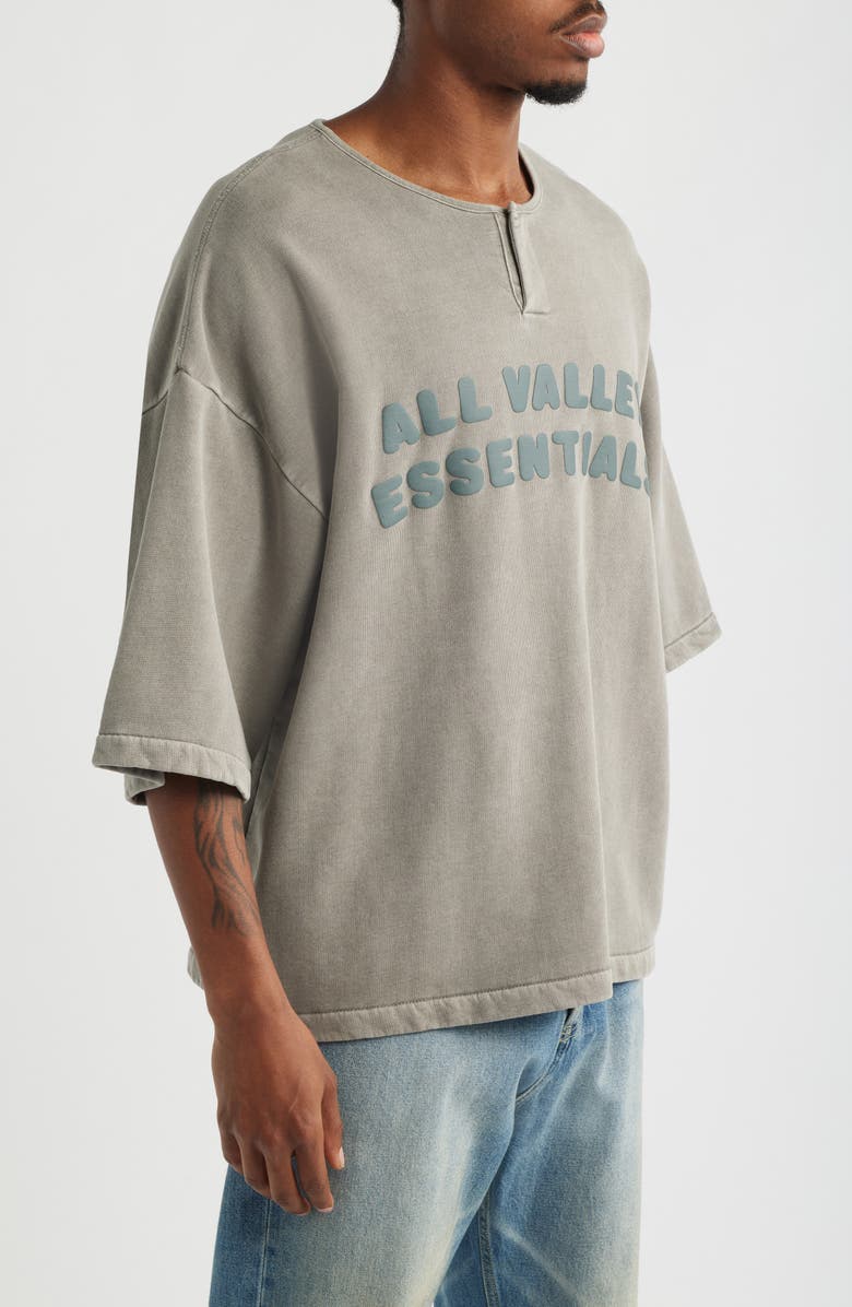 Fear of God Essentials Graphic Henley Sweatshirt, Alternate, color, Washed Seal