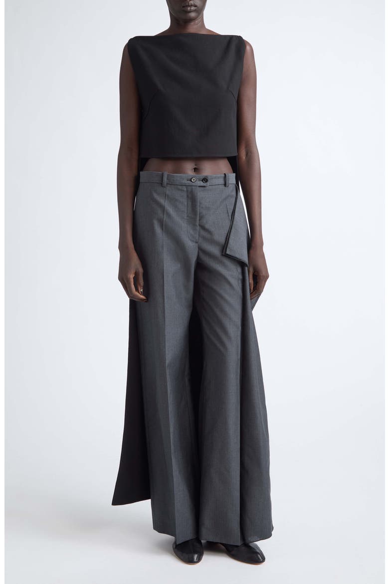 Low Waist Side Panel Wool & Mohair Wide Leg Trousers, Alternate, color, FOG