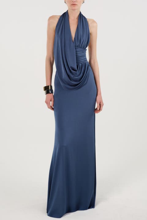 Draped Halter Neck Maxi Dress