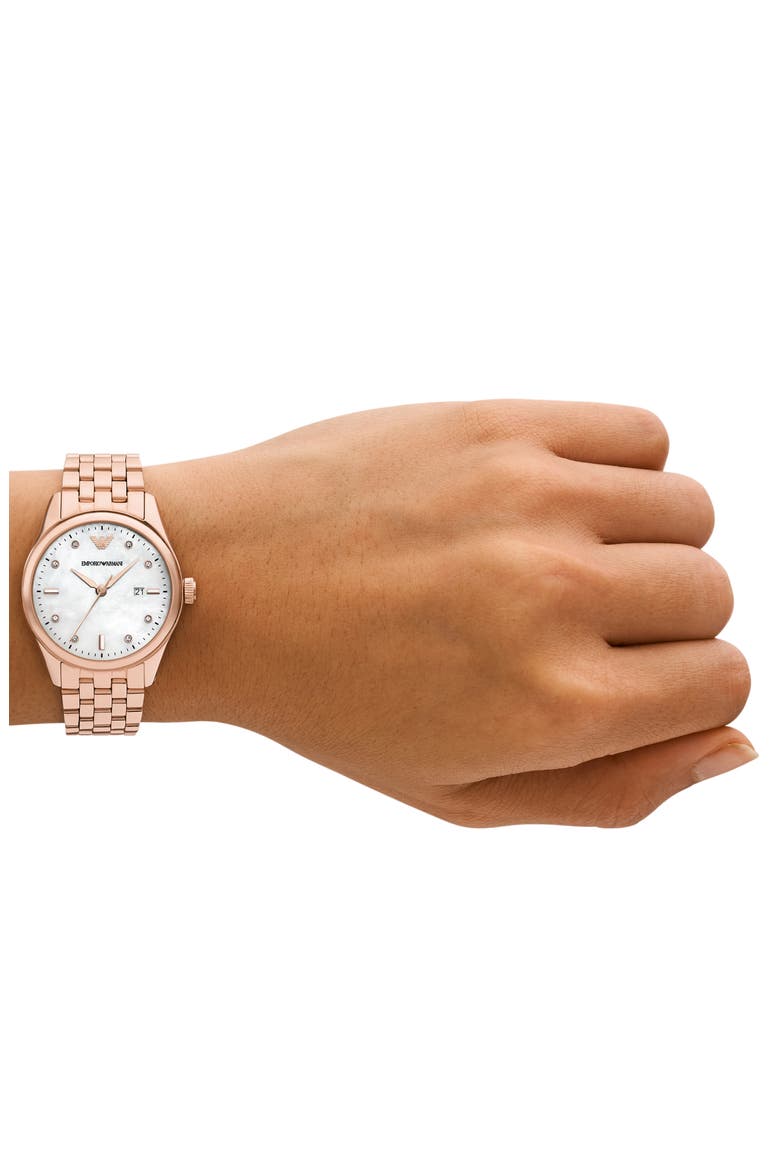 Three-Hand Date Bracelet Watch, Alternate, color, ROSE GOLD
