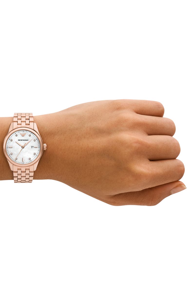 Emporio Armani Three-Hand Date Bracelet Watch, Alternate, color, Rose Gold