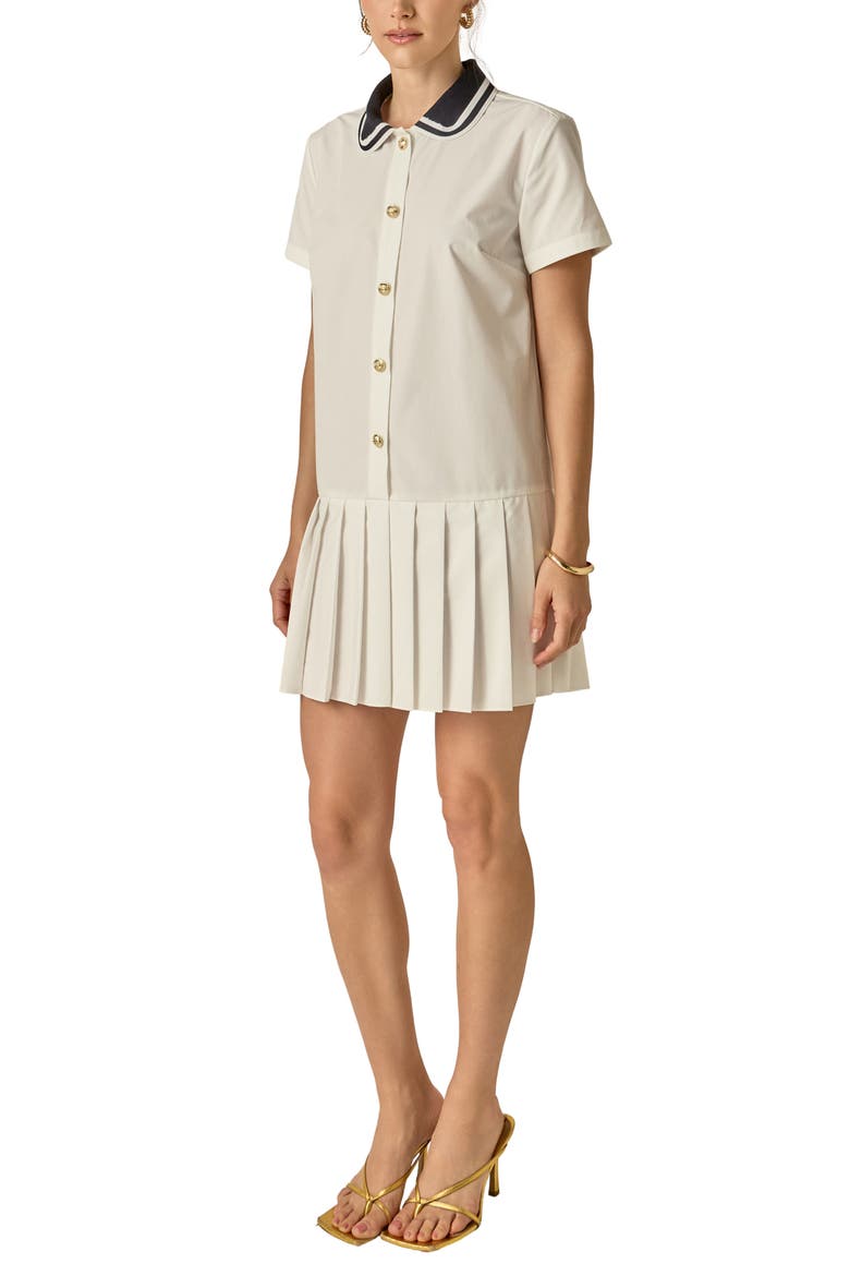 Crochet Collar Pleated Minidress, Alternate, color, WHITE