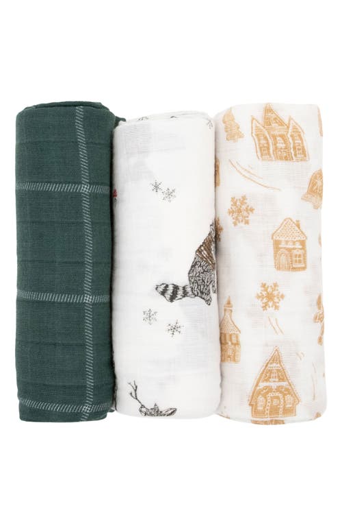 little unicorn 3-Pack Cotton Muslin Swaddle Blankets in Snow Day 