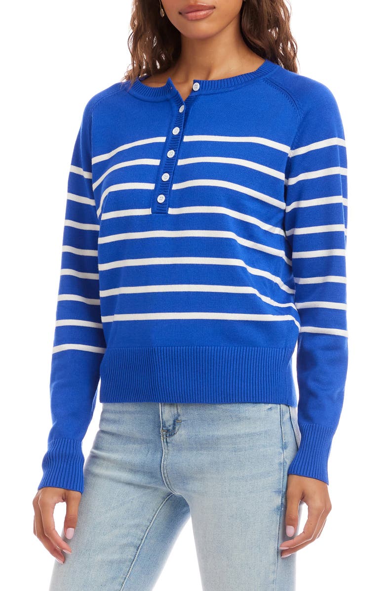 Karen Kane Stripe Henley Sweater, Alternate, color, Blue/ Soft White