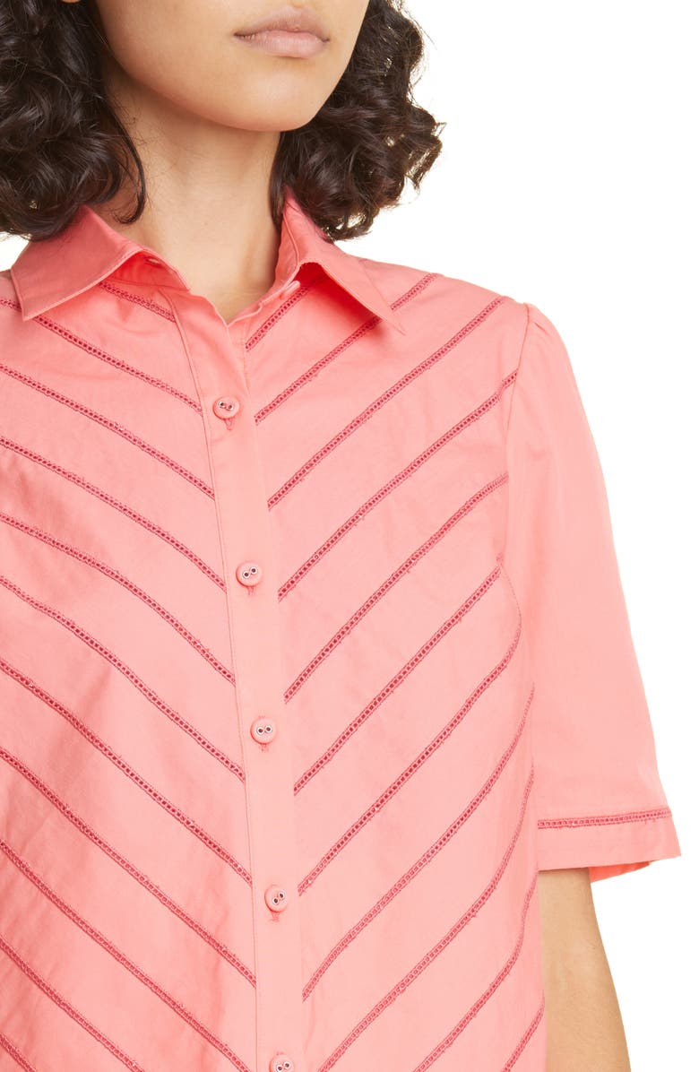 Loretta Caponi Paloma Diagonal Detail Cotton Button-Up Shirt, Alternate, color, 