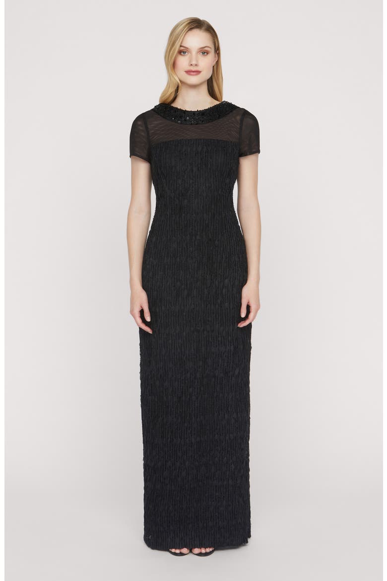 Inaya Embellished Column Gown, Alternate, color, BLACK
