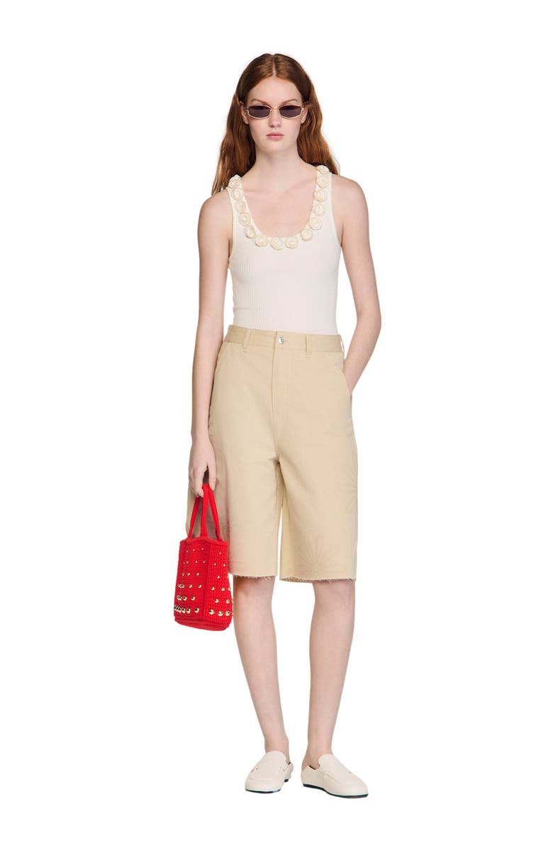 SANDRO Ribbed sweater with beaded roses, Alternate, color, White