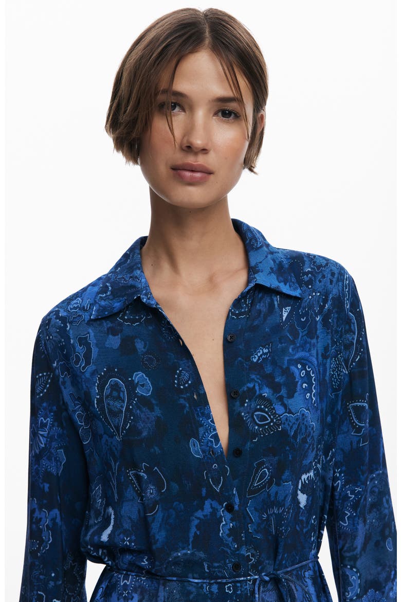 Belted Long Sleeve Midi Shirtdress, Alternate, color, DARK BLUE