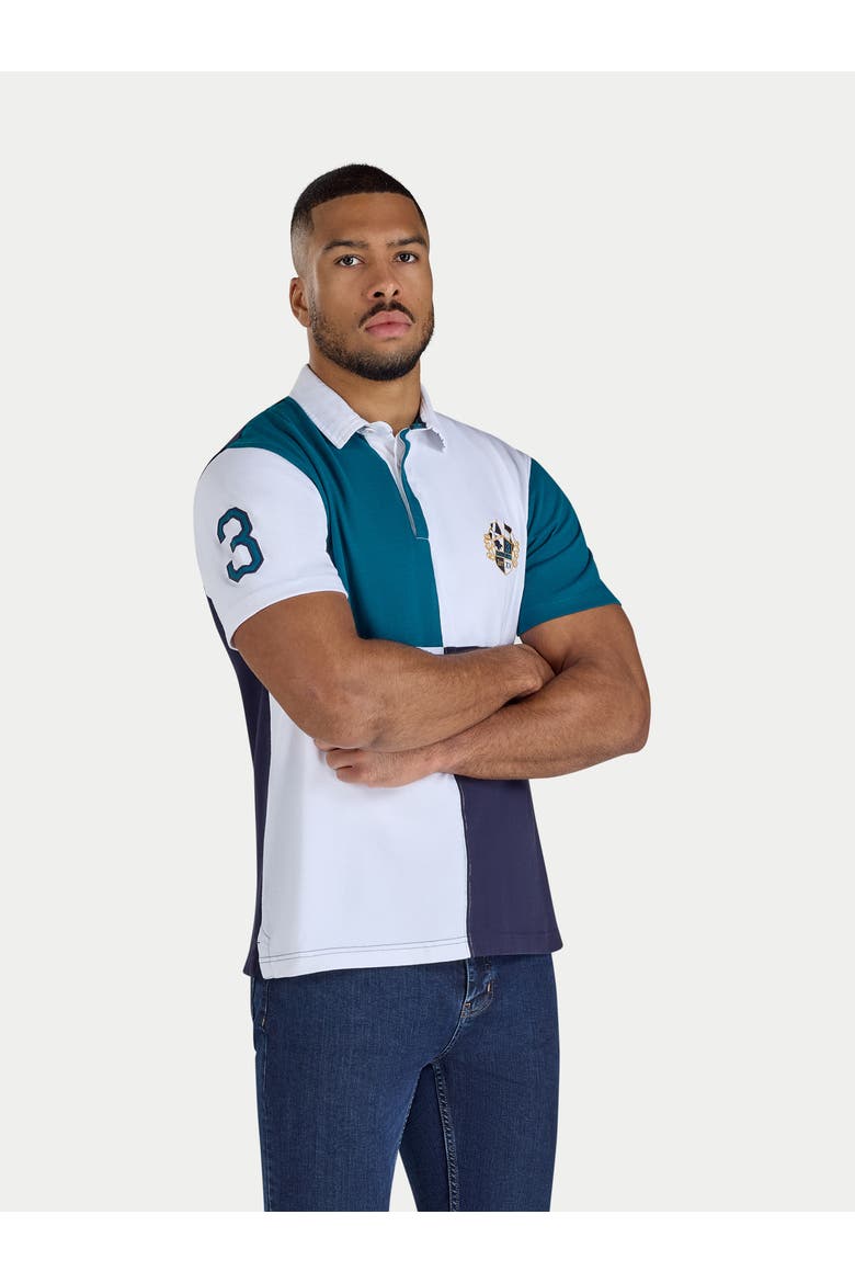 Cut & Sew Harlequin Rugby Shirt, Main, color, Teal