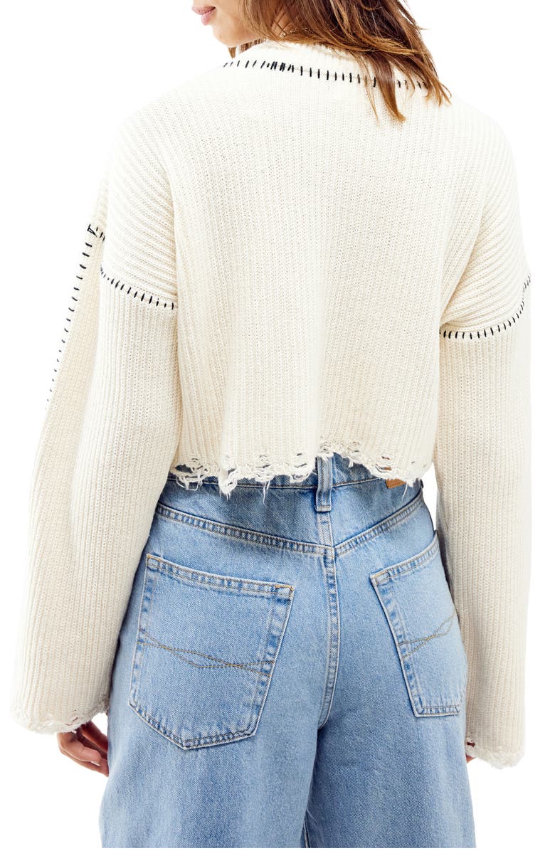 BDG Urban Outfitters Distressed Topstitch Rib Crop Sweater, Alternate, color, Cream