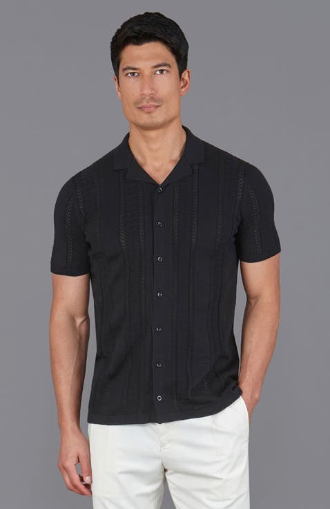 Cotton Open Knit Cuban Collar Shirt