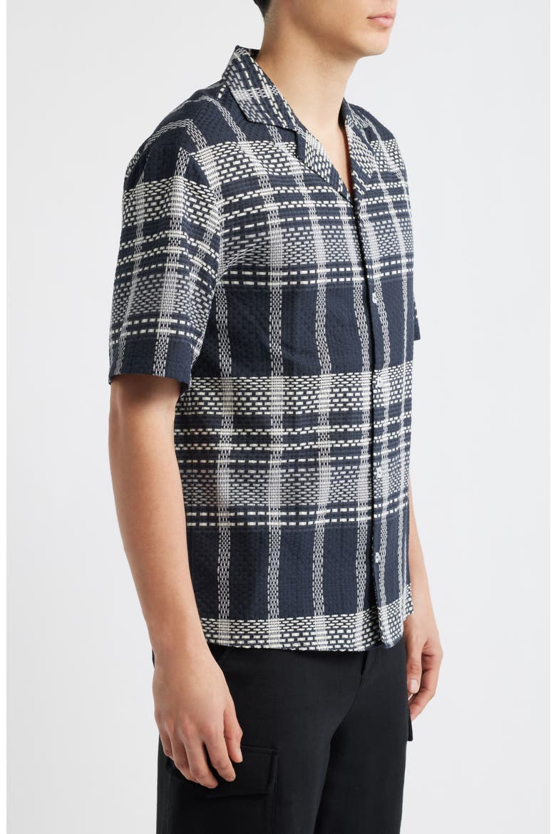 Plaid Cotton Camp Shirt, Alternate, color, DARK NAVY
