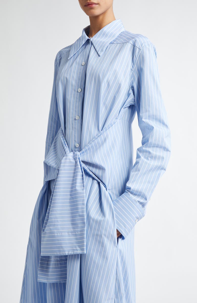 Jil Sander Stripe Tie Waist Long Sleeve Cotton Shirtdress, Alternate, color, Blue Sky
