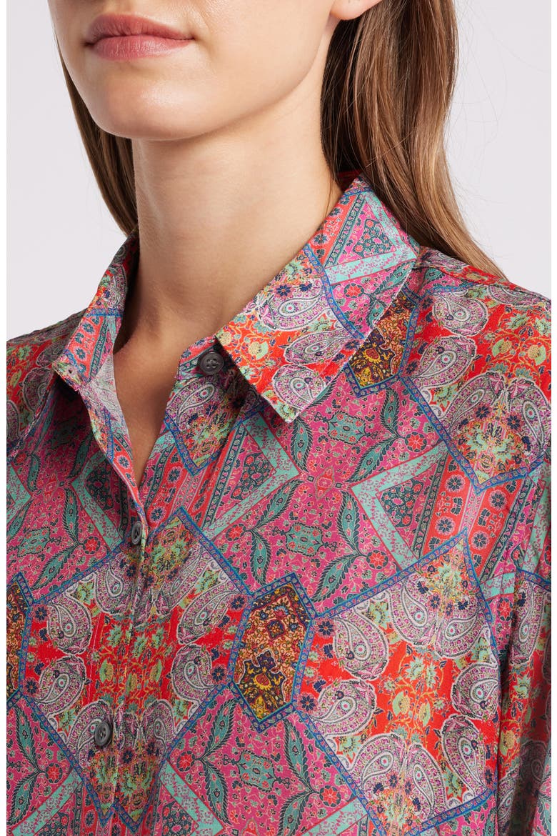 Print Roll-Up Sleeve Chiffon Button-Up Shirt, Alternate, color, PINK MULTI