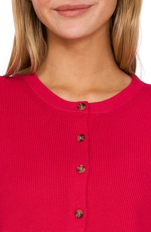 Cece Crewneck Cardigan In Bright Rose