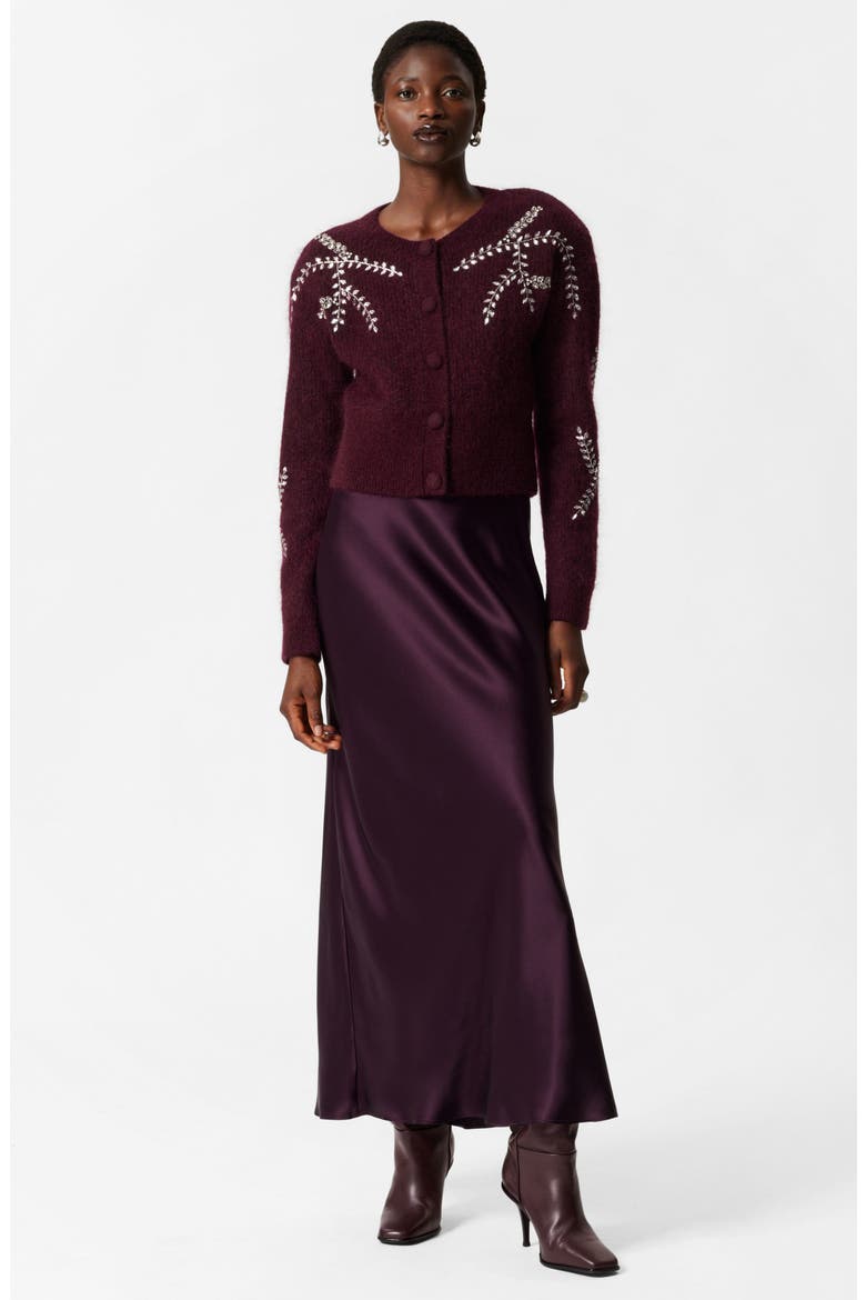 Crystal Embroidered Wool & Mohair Blend Cardigan, Alternate, color, BURGUNDY