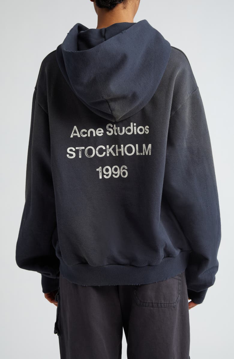 Acne Studios Franziska Distressed Cotton Blend Fleece Logo Graphic Hoodie, Alternate, color,