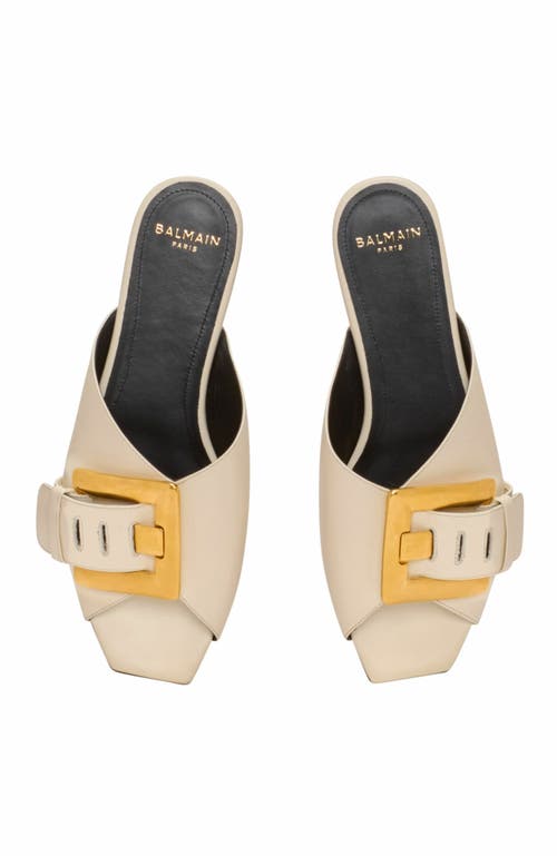 Balmain Anthem Flat Leather Sandals In Sand