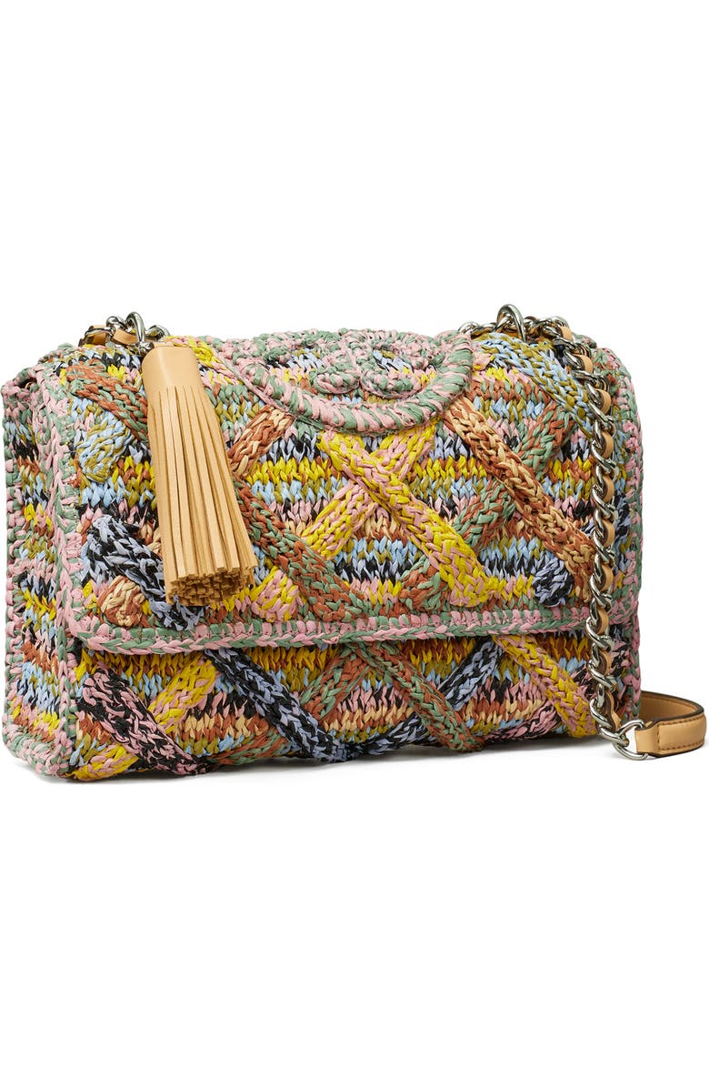 Tory Burch Fleming Melangé Raffia Shoulder Bag, Alternate, color,