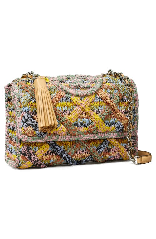 Tory Burch Fleming Melangé Raffia Shoulder Bag In Multi Beige