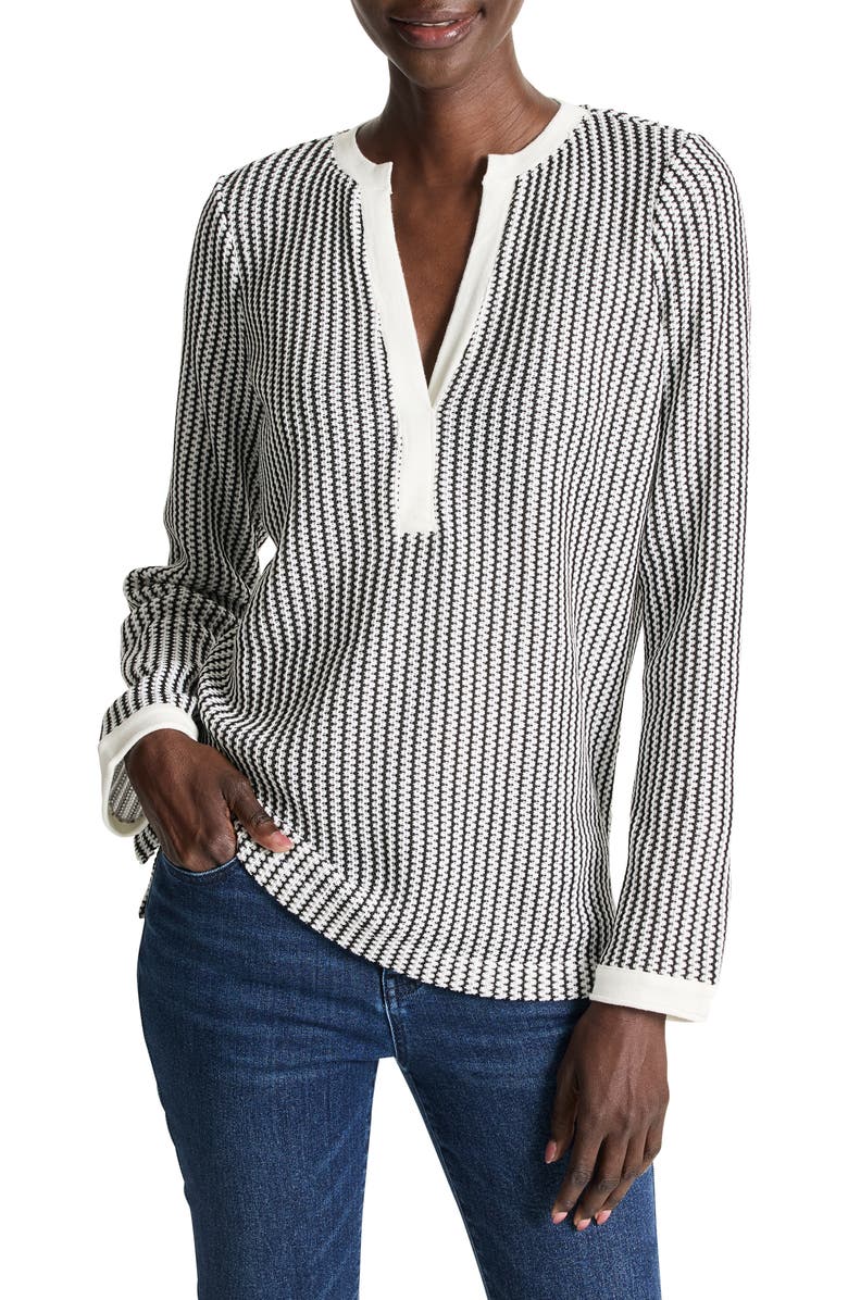 NIC+ZOE Zigzag Split Neck Knit Top, Main, color, Indigo Multi