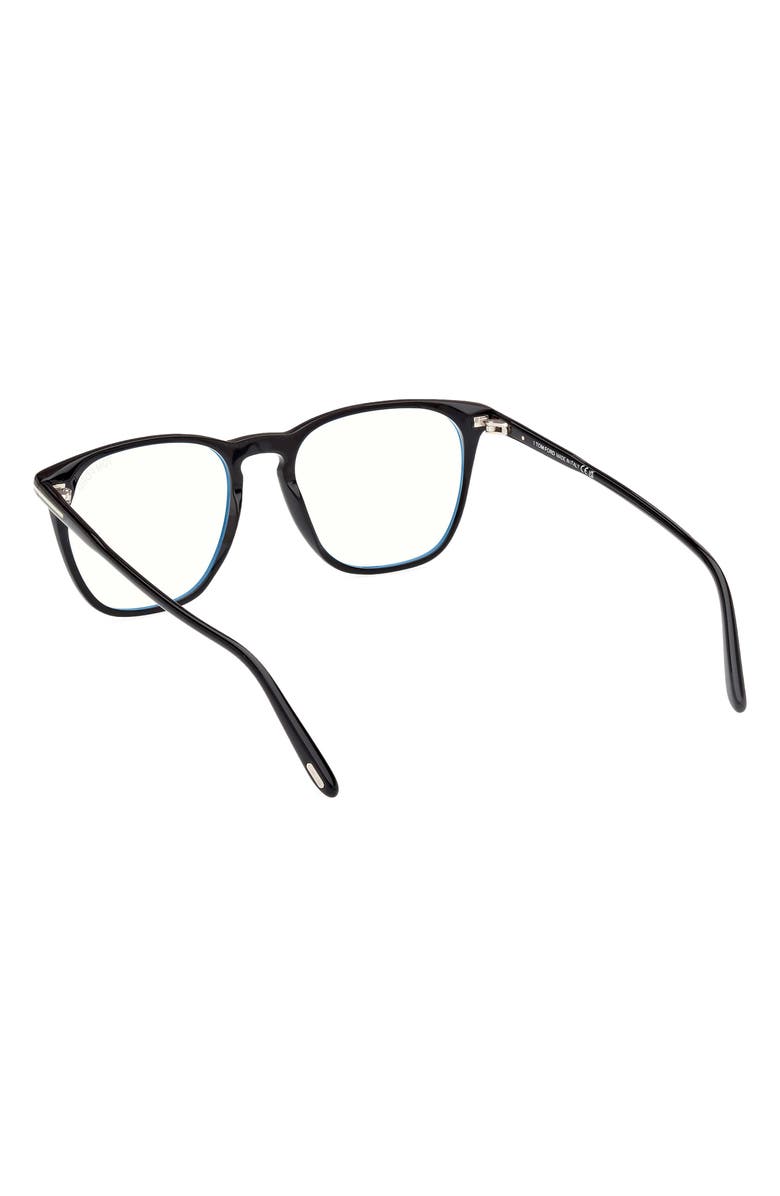 TOM FORD 52mm Round Blue Light Blocking Optical Glasses, Alternate, color, Black Eco / T Logo