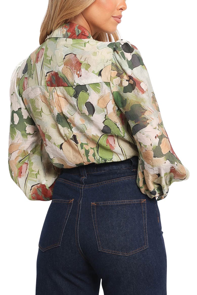 Allise Floral Print Cotton Blend Button-Up Shirt, Alternate, color, GREEN