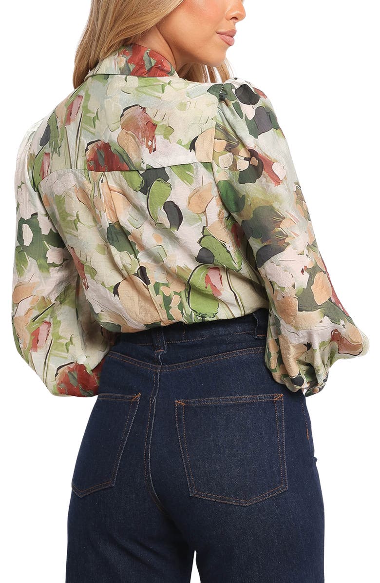 Petal & Pup Allise Floral Print Cotton Blend Button-Up Shirt, Alternate, color, Green